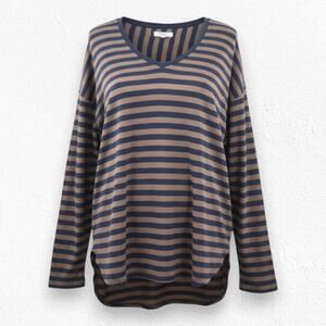 Madewell Brown Black Stripe Long Sleeve Tee Soft Viscose Tunic Top Size Medium